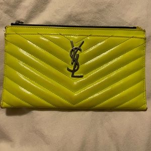 Authentic Saint Laurent neon yellow zippy pouch/ wallet